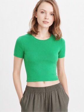 Zara Crop Green Short-Sleeve Knit Top Small